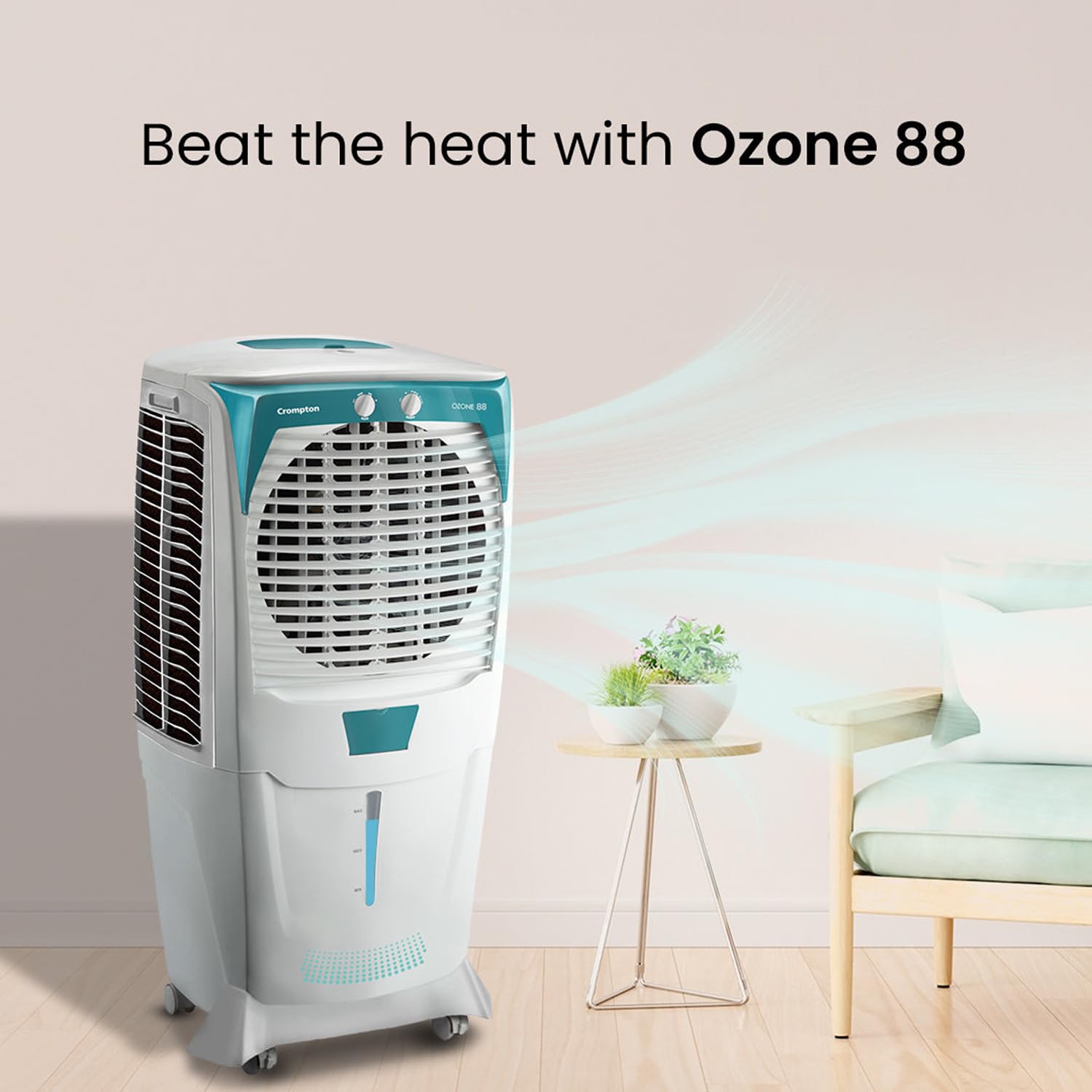 Crompton Ozone 88 Litres Desert Air Cooler for home | Large & Easy Clean Ice Chamber | 4-Way Air Deflection | High Density Honeycomb Pads | Everlast Pump | Auto Fill